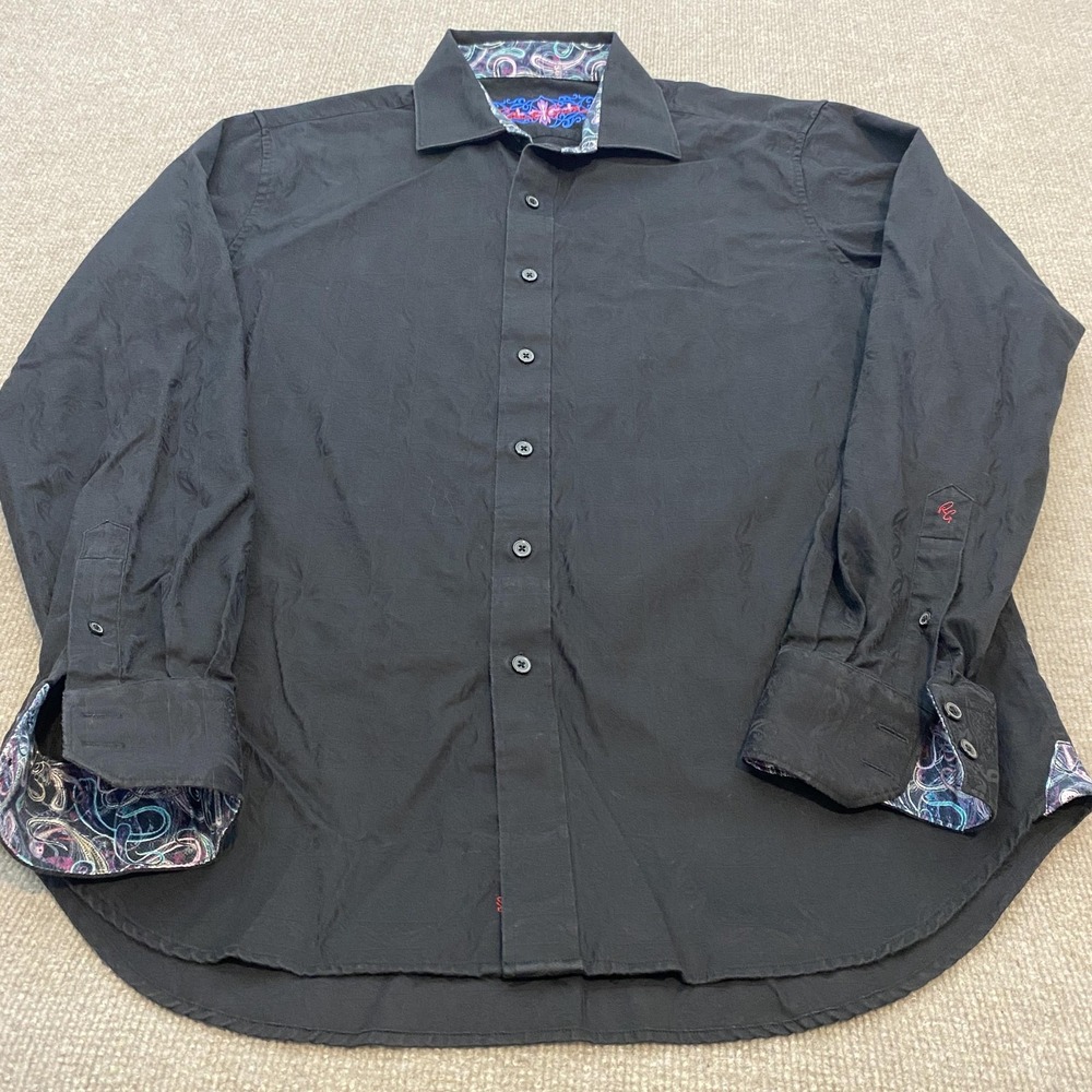 Robert Graham Shirt Mens Large Black Paisley Woven Long Sleeve Button Front